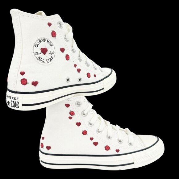 Converse Women's Embroidered White Red Heart/Rose High Top Sneakers Size 6 NWOB - Picture 6 of 11